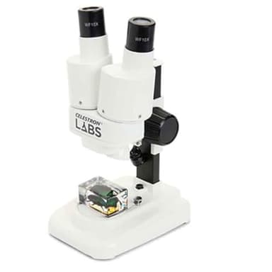 Celestron – Celestron Labs – Binocular Stereo Microscope – 20x Magnification – Upper LED Illumination – Includes 2 Specimens
