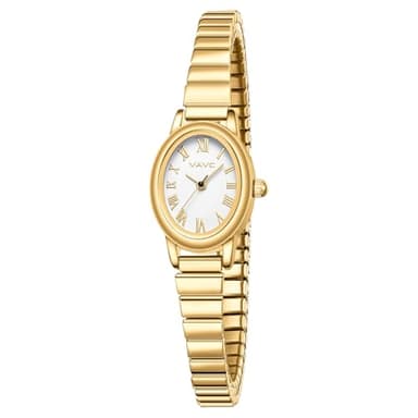VAVC Small Gold Watches for Women,Analog Womens Watch with Stainless Steel Expansion Band,Oval Case Roman Dial,Water Resistant（5.91in-6.7in）