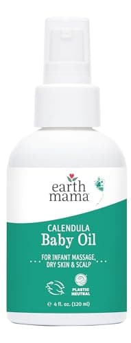 Earth Mama Calendula Baby Oil | Massage Oil for Newborn Skin Care, Dry Skin & Scalp Moisturizer, Fragrance Free, 4-Fluid Ounce