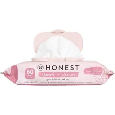 The Honest Company Nourish and Cleanse Naturally Scented Wipes, Cleansing Multi-Tasking, 99% Water, Plant Based, Hypoallergenic, Sweet Almond, 60 Count
