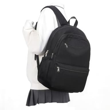 WEPOET Lightweight School Backpack for Women Men, Multi Pocket Backpack for College Students, Waterproof Middle School Bags, Simple Bookbag for Teens Girls Boys, Black