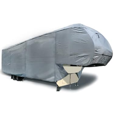 EliteShield ShieldAll Ultimate Deluxe 5th Wheel RV Travel Trailer Camper Cover Fits from 29ft-33ft Long, Extra Tall 140 inches Height Camper Cover Fifth Wheel with Zipper Access