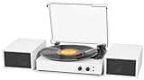 Record Player for Vinyl with External Speakers, Bluetooth 3 Speed Vintage Belt-Driven 33 45 78 RPM Turntable with Stereo Speakers, MP3 PC Recording, RCA Line-Out, AUX-in Headphone Out, White