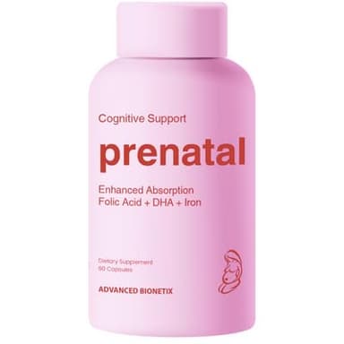 Advanced Bionetix Bio-Available Prenatal Vitamins for Women, Natural Methylated Folate Folic Acid, DHA Omega 3. Multivitamin Pre, During & Post Pregnancy