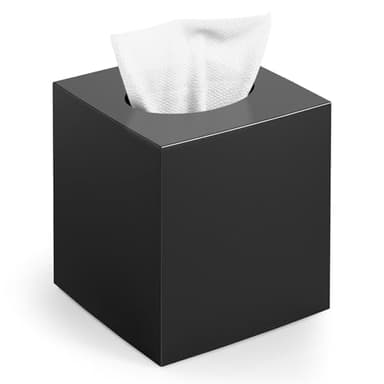 Tissue Box Cover, Square Modern Facial Acrylic Tissue Holder Napkin Dispenser Accessories for Bathroom Vanity Countertop,Bedroom Dresser,Night Stand,Desk,Office (Black)