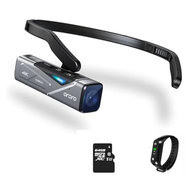ORDRO EP7 4K Video Camera, Head Mounted Camera Vlog Camcorder, 4K 60FPS Wearable Vlogging Camera with 64G Micro Card, Build-in 1000mAh Rechargeable Battery