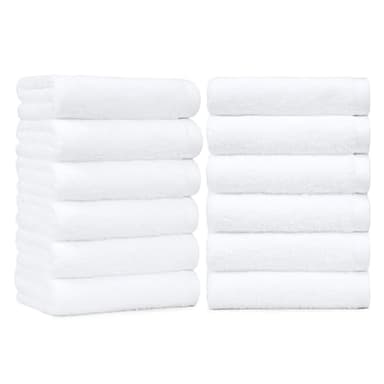 Amazon Basics Soft and Thick Cotton Hand Towels for Bath, Kitchen, Gym, 16 x 26 in, White, 12-Pack