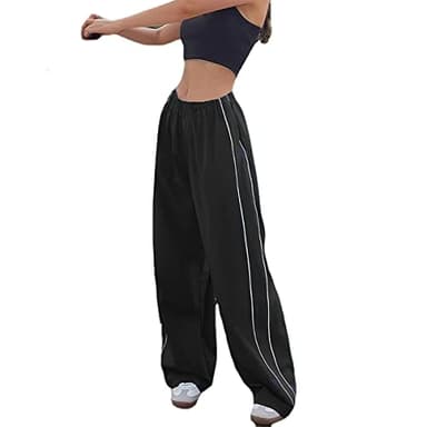 XPONNI Track Pants Women Baggy Pants Y2k Pants Parachute Pants for Women Y2K Clothing(Black,S,Small)