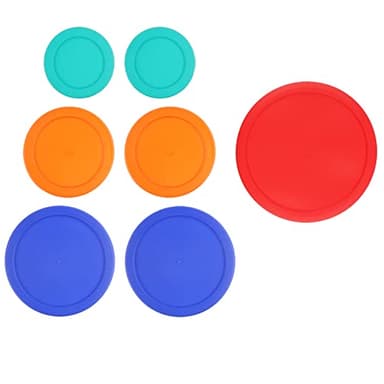 Replacement Lids for Pyrex Glass Food Storage Containers Round Plastic (2) 7202-PC 1 Cup Green (2) 7200-PC 2 Cup Orange (2) 7201-PC 4 Cup Blue (1) 7402-PC 6/7 Cup Red