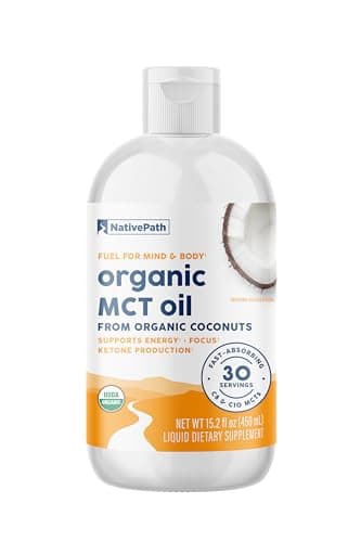 NativePath USDA Organic MCT Oil, 30 Servings - Premium C8 & C10 from Coconuts - for Keto Coffee, Energy & Focus - Flavorless, Non-GMO, Vegan (15.2 fl oz)