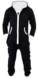 Mens Jumpsuit Non Footed Pajama Unisex One Piece Playsuit Adult Onesie With Hood Black M