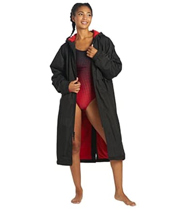 Sporti Comfort Fleece-Lined Swim Parka - Black Shell/Red Lining - Medium