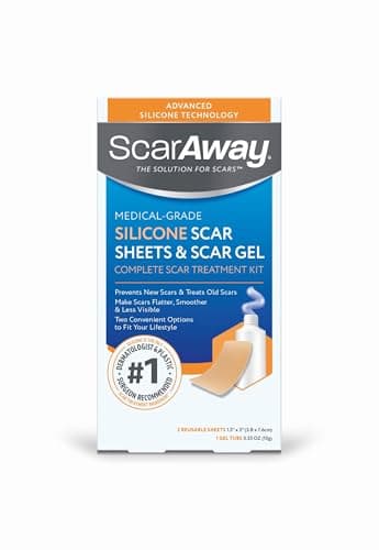 ScarAway Complete Scar Treatment Kit, Clinically Supported Treatment (Pack of 2) Tan Medical-Grade Silicone Scar Sheets (1.5" x 3") and Silicone Gel (0.35 Oz), Water-Resistant & Self-Adhesive