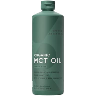 Sports Research Organic MCT Oil - Keto & Vegan MCTs C8, C10, C12 from Coconuts - Fatty Acid Brain & Body Fuel, Non-GMO & Gluten Free - Flavorless Oil, Perfect in Coffee, Tea & Protein Shakes - 32 oz