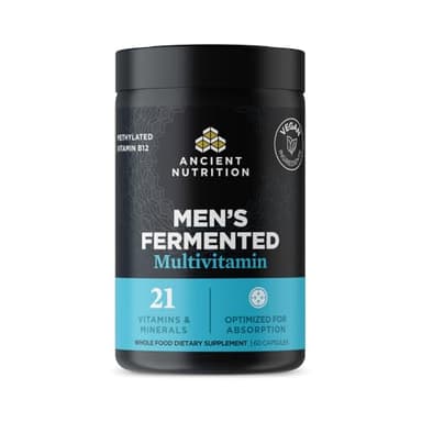 Ancient Nutrition Multivitamin for Men, Men's Fermented Multivitamin with Methylated Vitamin A, C, D, E, K, Zinc & Magnesium, Immune Support, Vegan, 60 Ct