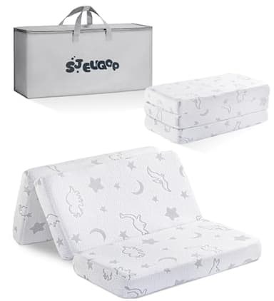 SJEUQOP Trifold Pack and Play Mattress 38"x26", Pack N Play Mattresses with Dual Sided Soft & Firm Memory Foam Foldable Portable Crib Baby Mattress with Washable Cover and Carry Bag