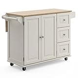 Homestyles Dolly Madison Off-White Mobile Kitchen Island Cart with Wood Drop Leaf Breakfast Bar