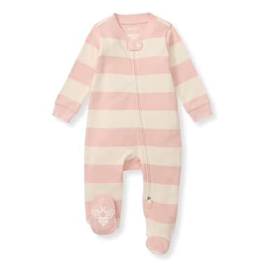 Burt's Bees Baby Girls' Organic Cotton Sleep and Play Footed Pajamas, One-piece Zip Front Romper, Baby Essentials