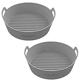 silicone air fryer liners-Reusable Heat Resistant Food Safe Silicone Bowl/Pot for Air Fryer and Microwave for Ninja Foodi Air Fryer, Coffee Maker, Blender (grey 2 pcs 9inch)