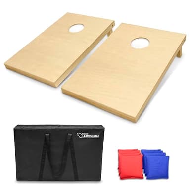 GoSports Solid Wood Premium Cornhole Set - Choose Between 4 feet x 2 feet or 3 feet x 2 feet game boards, Includes Set of 8 Corn Hole Toss Bags