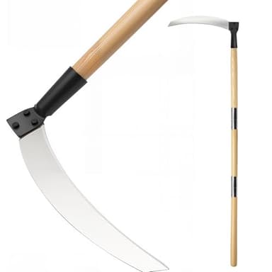 HOAIXUN Solid Wood Long Handle Weeding Sickle, 32cm Extended Blade for Efficient Weed & Brush Clearing, 3-Section Adjustable Length, Heavy Duty Gardening Tool for Yard, Garden, Field and Ditch