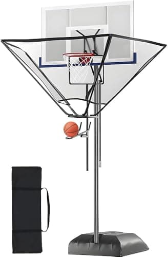 Basketball Rebounder Attachment & Returner Shooting Machine - Portable Hoop-Mounted Return Net System, 180° Rotating Chute for Continuous Solo Practice, Fits Standard 18″ Rim