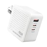 65W GaN USB C Wall Charger Block, SIMDOG 3-Port Foldable Fast Charging Block Dual Port PD+Type C Charging Block for iPhone 11/12/13/14/15 Series, XS/XS Max/XR/X, iPad, Galaxy, Tablets and More-White