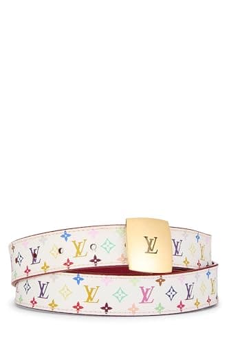 Louis Vuitton, Pre-loved Takashi Murakami X Louis Vuitton White Monogram Multicolore Ceinture 90, White