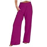 Lastesso Linen Pants Women Trendy High Waist Wide Leg Trousers with Pockets Loose Comfy Cotton Linen Lounge Homewaer Pants
