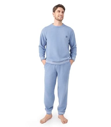 DAVID ARCHY Mens Pajamas Set Ultra-Soft Fleece Pajamas Warm Sleepwear Long Sleeve Lounge Set with Pockets (L, Grey Blue)