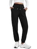 CRZ YOGA Fleece Sweatpants Women Cotton Joggers High Waisted Lounge Casual Travel Elastic Bottom Pants with Pockets Black Small