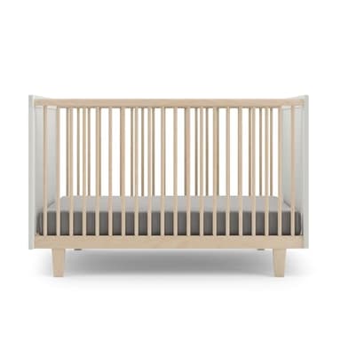 OEUF Rhea Crib – Birch/White | Modern Convertible Crib with Adjustable Mattress Heights | Solid Birch & Baltic Birch Plywood | GREENGUARD Gold Certified | Non-Toxic Finish | Made in Europe