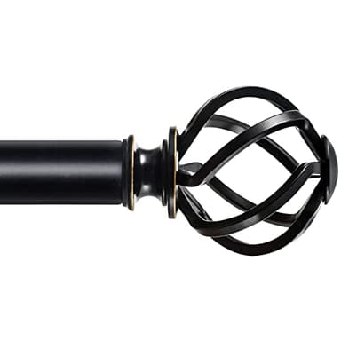 KAMANINA Black Curtain Rods for Windows 72 to 144 Inches (6-12ft), 1 Inch Heavy Duty Curtain Rod 32 to 144, Long Decorative Single Drapery Rods, Twisted Cage End