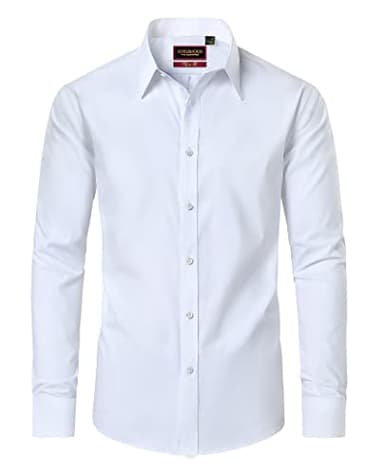Lion Nardo Cotton Dress Shirts for Mens White Button Down Shirts Long Sleeve Wrinkle Free Dress Shirt Business Casual Shirt Formal Wedding Regular Fit