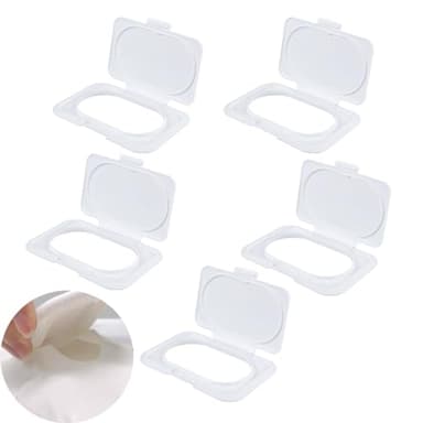 UtySty 5 Pack Baby Wipes Flip Lid Reusable Adhesive Sticky Dispenser Cover Non-Drying Cap for Child Water Wipe Packs Bag Package Portable Pouch Travel Wet Tissues Paper Towel Holder Countainer