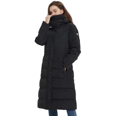 IKAZZ Winter Warm Coats, Women's Luxurious Fashion Windproof Down Quilted Long Parkas Outerwear, Rain Water-Resistant Thick Insulated Hooded Puffer Jacket, Black XL