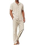 COOFANDY Men's Summer Outfits Linen Pants and Shirt Set Beach Vacation Walking Suits