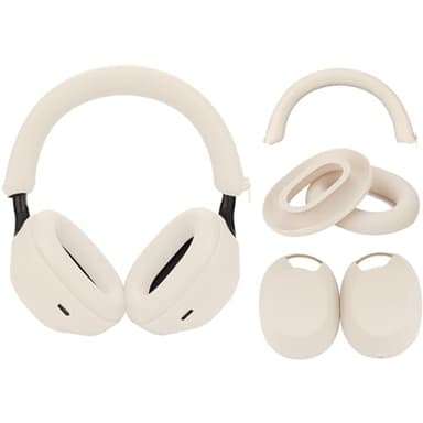 Adhiper 3Sets Silicone Sweat Case Cover for Sony WH-1000XM5 Headphones, Embody XM5 Earpad Cover/Ear Covers/Headband Cover Protector, Washable Sweatproof Soft Silicone Headphone Accessories（Off White）