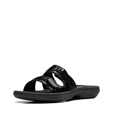 Clarks Cloudsteppers Women's Breeze Piper Slide Sandal, Black Patent Synthetic, 8 Medium US