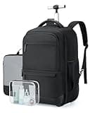 BAGSMART Rolling Travel Backpack, Water-Resistant Travel Laptop Backpacks with Wheels for Adults, 17 Inch Large Roller College Backpack Luggage Carry on with 2 Packing Cubes, Black