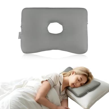 Satin Ear Piercing Pillow - Removable Washable Large Cover Piercing Pillow for Side Sleepers, Donut Side Sleeping Pillow for Pain Relief Sleeping, Pressure Sore, Adjustable Ear Protector (Gray)