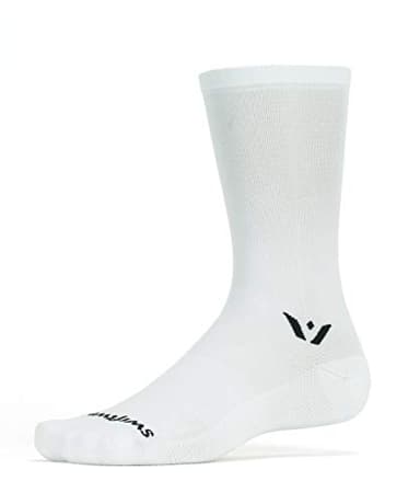Swiftwick- ASPIRE SEVEN Cycling Socks, Firm Compression Fit, Tall Crew (White, Large)