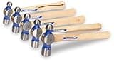 VAUGHAN Hickory Handle Ball Pein Hammers, 5 Piece Set, Made In The USA, Polished Striking Head, VN18710