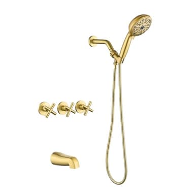 3 Handles Tub Shower Faucet Set with 10 Spray Handheld Shower 3 Handles Shower Tub Kit Wall Mounted Shower System with Tub Spout Brushed Gold Shower Fixtures Tub and Shower Trim Kit