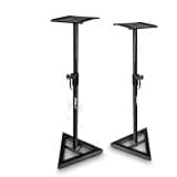 Pyle Speaker Stand Pair of Sound - Play 1 and 3 Holder, Telescoping Height Adjustable from 26” - 52” Inch, High Heavy Duty Three-point Triangle Base w/ Floor Spikes and 9” Square Platform, Black