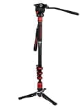 IFOOTAGE Cobra 3 Monopod with Fluid Head C180F-P + K5S, 71" Travel Monopod Kit for Cameras Canon Nikon Sony Olympus Panasonic DSLR Camera, Carbon Fiber Monopod with Feet, Payload 17.64Lbs/8KG
