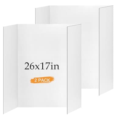 2 Pack Small Trifold Poster Board 26" x 17", White Corrugated Project Boards for Science Fairs, School Projects and Event Displays
