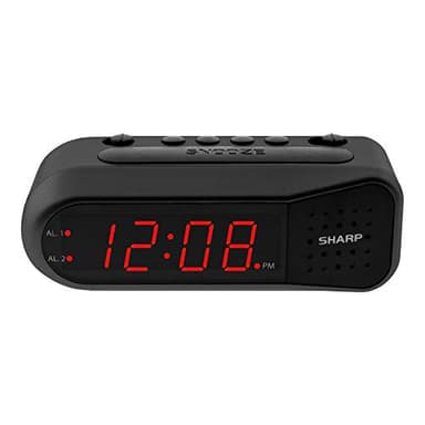Sharp Easy-Set Digital Alarm Clock for Bedroom – Large Red LED Display, Ascending Loud Alarm for Heavy Sleepers, Dual Alarm Weekday/Weekend, Simple Operation, Snooze & Dimmer Control, Battery Backup