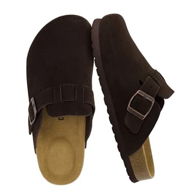 CUSHIONAIRE Hana - Genuine Leather Suede Classic Clog Womens Shoes - Slip On Mule Comfortable Shoes for Women, CHOCOLATE 9