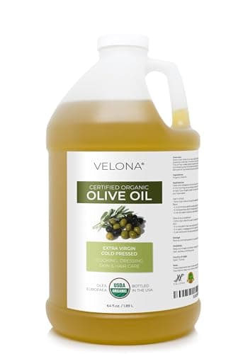 velona USDA Certified Organic Olive Oil - 64 Fl Oz | 100% Pure and Natural Carrier Oil | Extra Virgin, Unrefined, Cold Pressed | Cooking, Dressing, Face, Hair, Body & Skin Care | Use Today - Enjoy Results